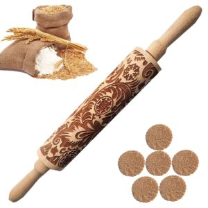 paisley embossing rolling pin 14.9 inch engraved wooden rolling pin for baking,perfect christmas thanksgiving day housewarming gift for making cookies crusts pies pastry clay