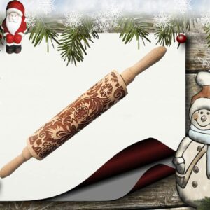 Paisley Embossing Rolling Pin 14.9 Inch Engraved Wooden Rolling Pin for Baking,Perfect Christmas Thanksgiving Day Housewarming Gift for Making Cookies Crusts Pies Pastry Clay