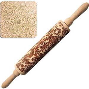 Paisley Embossing Rolling Pin 14.9 Inch Engraved Wooden Rolling Pin for Baking,Perfect Christmas Thanksgiving Day Housewarming Gift for Making Cookies Crusts Pies Pastry Clay