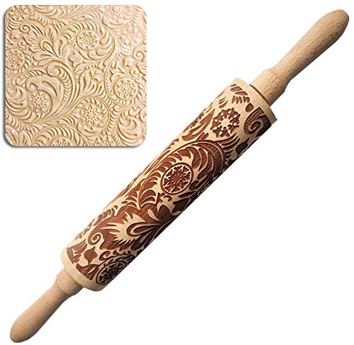 Paisley Embossing Rolling Pin 14.9 Inch Engraved Wooden Rolling Pin for Baking,Perfect Christmas Thanksgiving Day Housewarming Gift for Making Cookies Crusts Pies Pastry Clay