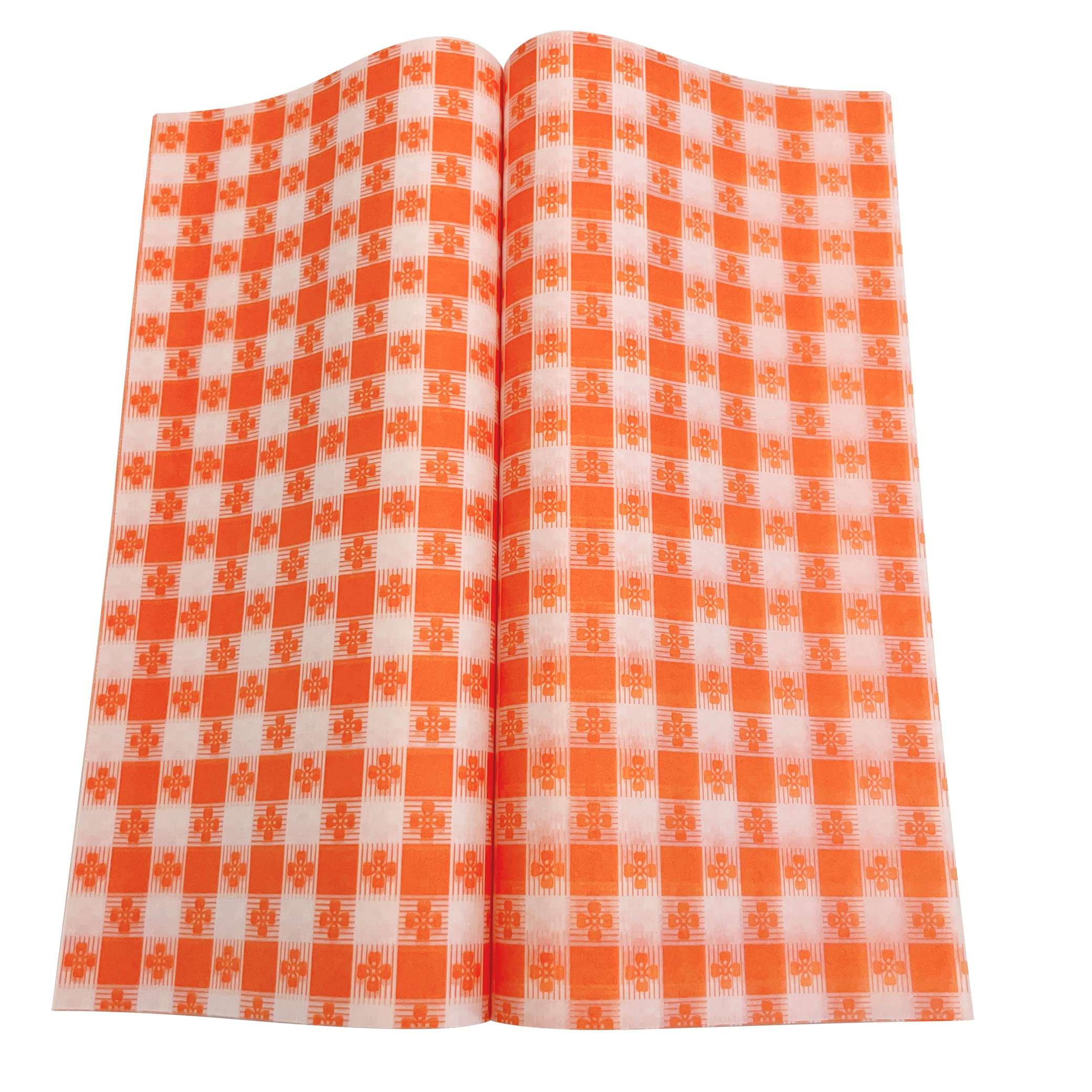 Suiwen 150pcs Orange and White Checkered Wax Paper Sheet for Food, Food Picnic Paper, Greaseproof Paper, Waterproof Dry Hamburger Paper Liners Wrapping Tissue for Plastic Food Basket (8.5 x 9.8 in)