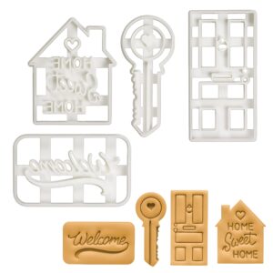 set of 4 housewarming cookie cutters (home sweet home, house door, house key, and welcome mat), 4 pieces - bakerlogy