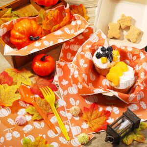 150 Pieces Autumn Wax Paper Sheets Food Wrap Paper Grease Resistant Paper Liners Thanksgiving Theme Waterproof Wrapping Tissue Food Picnic Paper for Home Kitchen(Pumpkin)