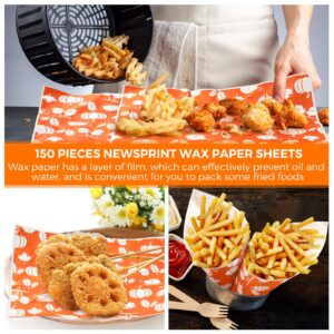 150 Pieces Autumn Wax Paper Sheets Food Wrap Paper Grease Resistant Paper Liners Thanksgiving Theme Waterproof Wrapping Tissue Food Picnic Paper for Home Kitchen(Pumpkin)