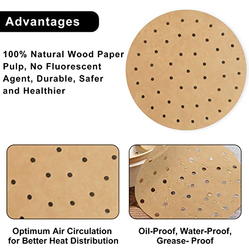 Numola Air Fryer Parchment Paper Liners, 200 Pcs Air Fryer Disposable Paper Liner for 2-3 QT Air Fryer, 7Inch Safe Air Fryer Paper, Non-stick Steamer Liner for Microwave, Oven, Bamboos Steaming Basket