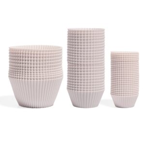 the silicone kitchen reusable silicone baking cups - designer white bundle, non-toxic, bpa free, dishwasher safe (24 regular, 12 jumbo, 24 mini))