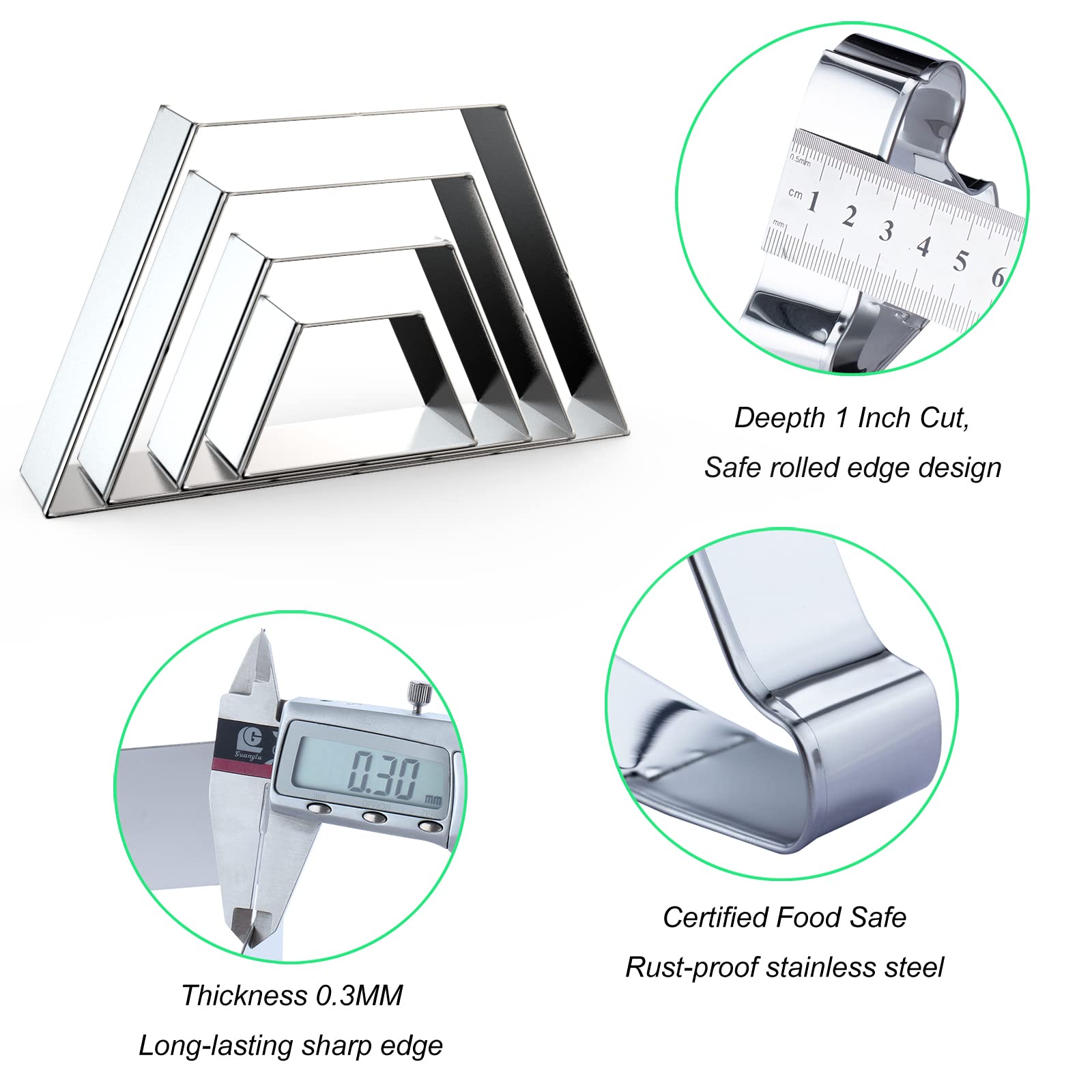 Trapezoid Cookie Cutter Set Large - 5 Inch, 4 Inch, 3 Inch, 2 Inch - Geometric Cookie Cutters Shapes Molds - Stainless Steel