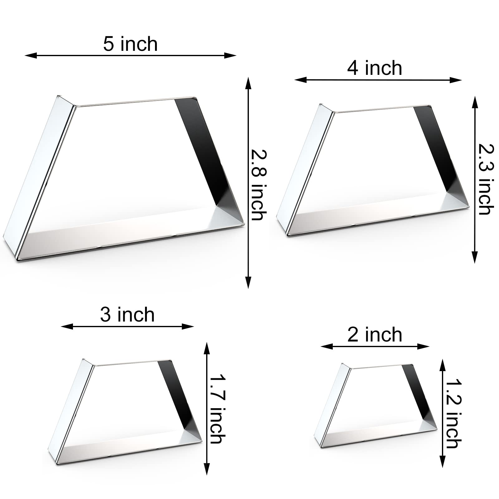 Trapezoid Cookie Cutter Set Large - 5 Inch, 4 Inch, 3 Inch, 2 Inch - Geometric Cookie Cutters Shapes Molds - Stainless Steel