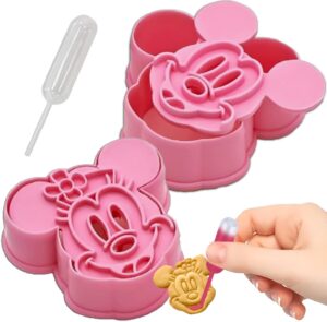 mickey minnie shape cookie cutter mold set cookie cutters for baking stamps 2.2" ear to ear, 1.5" mid-face, 1.6" height. 0.8" thick - with a small pipette squeeze dropper