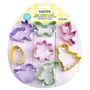 r&m international mini easter cookie cutters, butterfly, egg, daisy, duckling, tulip, 2 bunnies, chick, 8-piece set