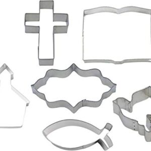 Christian Bible Study Cookie Cutter 6 Piece Set from The Cookie Cutter Shop - Cross, Dove, Church, Plaque, Bible, Christian Fish Cookie Cutters – Tin Plated Steel Cookie Cutters