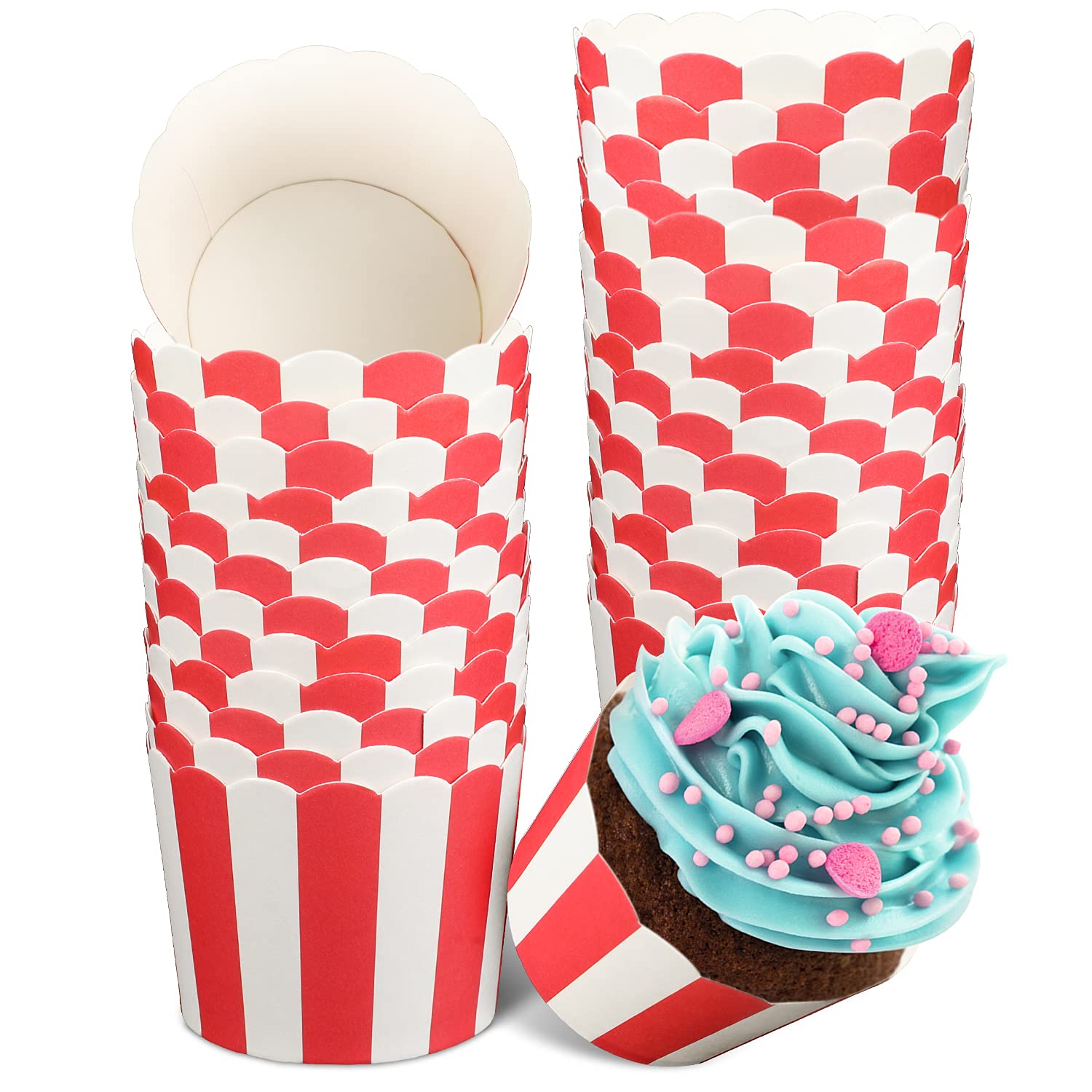 TRUSBER Cupcake Liners for Baking, 100PCs Nonstick Red and White Baking Cups Pastry Muffin Wrapper Paper Cases Baking Cups for Popcorn Cupcake, Great for Party Decoration, No Baking Tray Needed