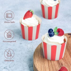 TRUSBER Cupcake Liners for Baking, 100PCs Nonstick Red and White Baking Cups Pastry Muffin Wrapper Paper Cases Baking Cups for Popcorn Cupcake, Great for Party Decoration, No Baking Tray Needed