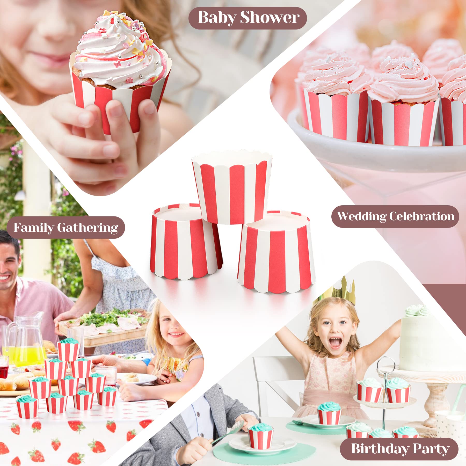 TRUSBER Cupcake Liners for Baking, 100PCs Nonstick Red and White Baking Cups Pastry Muffin Wrapper Paper Cases Baking Cups for Popcorn Cupcake, Great for Party Decoration, No Baking Tray Needed