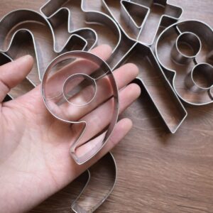 Xoutuo 9 Pieces 3 inch Large Number Cookie Biscuit Cutters 9 Piece Set, Stainless Steel Numbers Cutter Kitchen Baking Tool for Spelling the Numbers Birthday or Anniversary