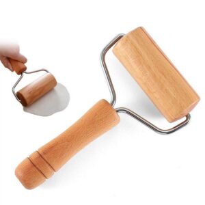 1 Piece 9.5cm Wide Wood Pastry Pizza Roller Wooden Brayer Wooden Rolling Pins Wood Dough Roller 5D Diamond-Paint Art Tool Wooden Roller for Baking or Ceramic Pottery Clay Working