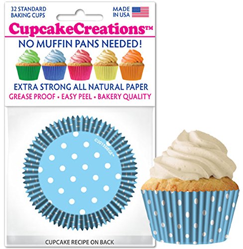 Cupcake Creations 32ct Standard Cupcake Liners - Light Blue Polka Dot