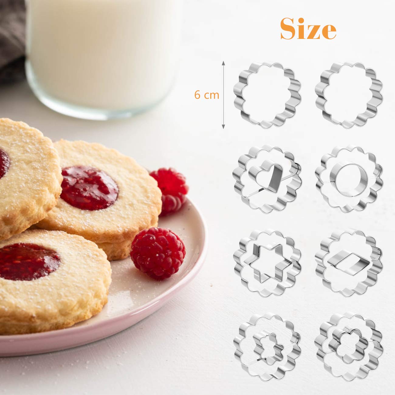 GWHOLE 8 Pack of Mini Linzer Cookie Cutter Set Biscuit Cutters for Christmas Winter Holiday