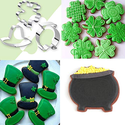 St. Patrick's Day Shamrock Cookie Cutters, 6 Pcs Cookie Cutters Set Shamrock, Four Leaf Clover, Beer Mug, Rainbow, Top Hat and Pot of Biscuit Cutters for St. Patrick's Day Irish Party