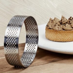 Uyauld 4 Pieces Perforated Tart Ring, 8cm High Grade Stainless Steel Heat-Resistant Cake Dessert Ring, 3.15 inch Pastry Mold Round