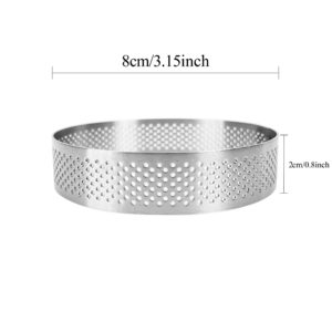 Uyauld 4 Pieces Perforated Tart Ring, 8cm High Grade Stainless Steel Heat-Resistant Cake Dessert Ring, 3.15 inch Pastry Mold Round