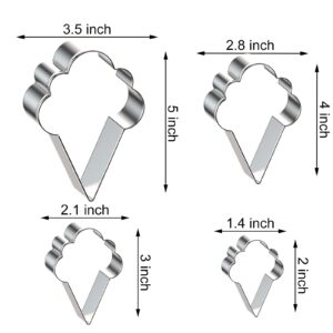 Ice Cream Cone Cookie Cutter Set in Assorted Large Sizes - 5", 4", 3", 2" - 4 Piece - Stainless Steel