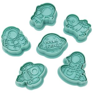 gobaker 3d space rocket cookie cutters,astronaut rocket moon star planet outer space fondant stamper set, biscuit cake baking mold for party supplies,6pcs