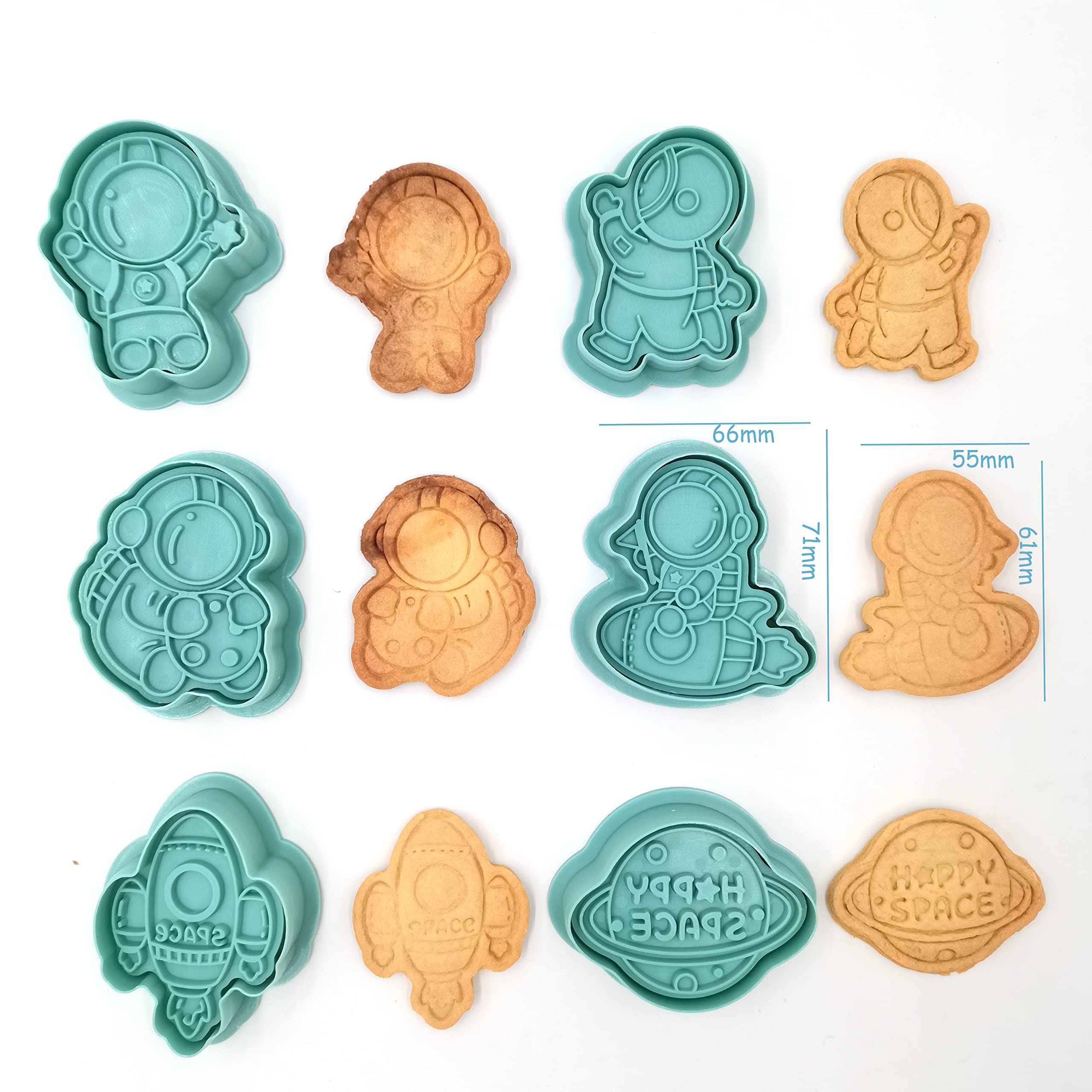 Gobaker 3D Space Rocket Cookie Cutters,Astronaut Rocket Moon Star Planet Outer Space Fondant Stamper Set, Biscuit Cake Baking Mold for Party Supplies,6pcs