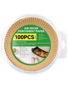 air fryer disposable paper liner, parchment sheets round baking paper for air fryer, microwave oven, roaster, pan - 100pcs (8 inch/20cm)