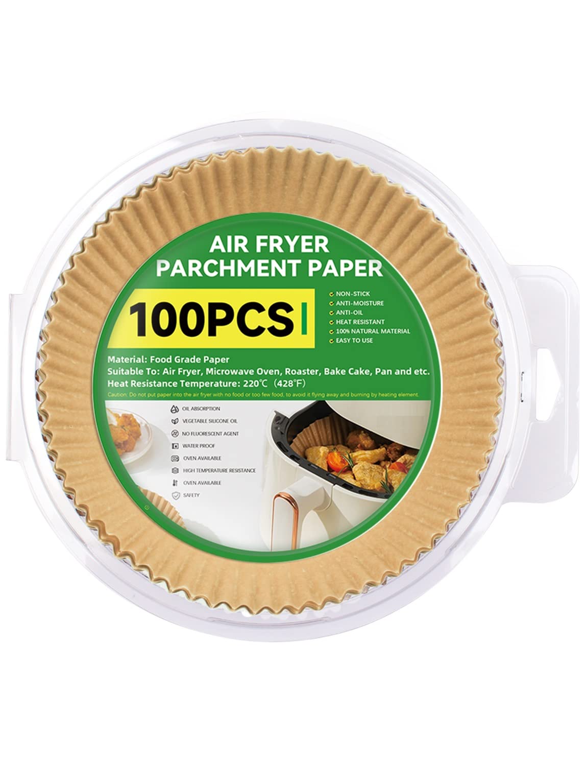 Air Fryer Disposable Paper Liner, Parchment Sheets Round Baking Paper for Air Fryer, Microwave Oven, Roaster, Pan - 100Pcs (8 inch/20cm)