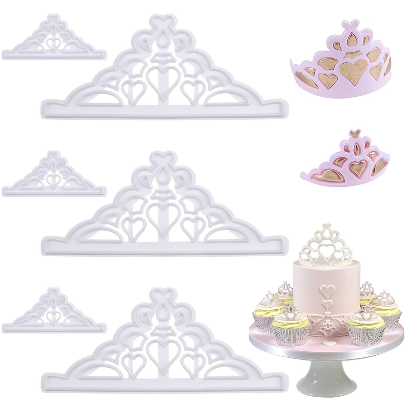 6 Pcs Crown Cookie Cutters Set Tiara Fondant Cutter Crown and Princess Crown Mold Cupcake Decorating Gumpaste Mould