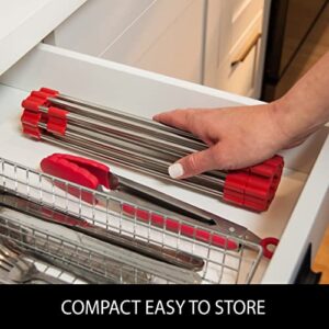 Total Rack, Expands 10" to 21", 10-Inch-Wide Multipurpose Over-Sink Dish-Drying Rack, Oven-Safe, Cooling, Crisping, Roasting, Trivet, and Serving, Nonslip Silicone and Stainless-Steel Rack, Red