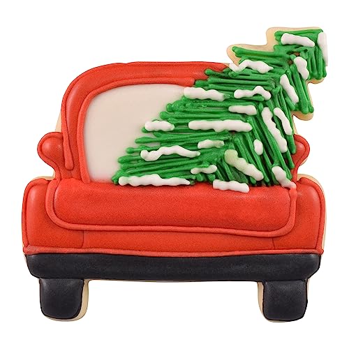 R & M International 8012 Truck with Christmas Tree Shaped Tinplated Steel Cookie Cutter, 3.25", Gift Tag Carded