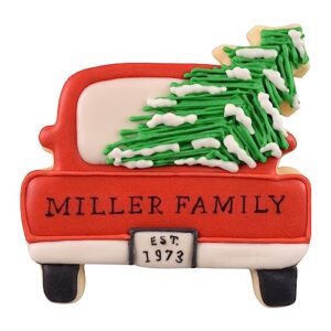 R & M International 8012 Truck with Christmas Tree Shaped Tinplated Steel Cookie Cutter, 3.25", Gift Tag Carded