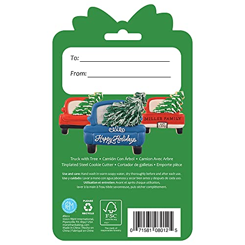 R & M International 8012 Truck with Christmas Tree Shaped Tinplated Steel Cookie Cutter, 3.25", Gift Tag Carded