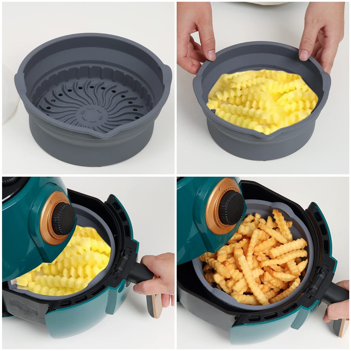 Collapsible Air Fryer Silicone Liners Pot Round, 8 inch Multifunction Microwave Steamer Popcorn,6 PCS Glass Replacement of Parchment Paper Liner Non Stick for 4 to 6 QT