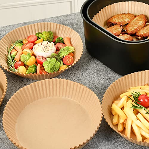 50pcs Unbleached Air Fryer Disposable Paper Liner, Air Fryer Parchment Paper 6.3inch Round, Non-stick Air Fryer Disposable Liners Paper, Oil-proof Air Fryer Liner for Microwave, Oven, Air Fryer