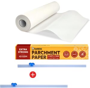 katbite heavy duty parchment paper roll & slide cutter for 15 inches plastic food wrap
