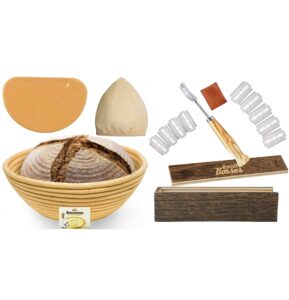 bread bosses bread bakers lame slashing tool and 9 inch banneton proofing basket- great as a gift