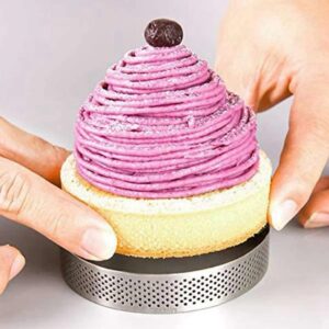 JUMYNOOY 12 Pack Tart Rings Round Perforated Tart Rings Mini Stainless Steel Pastry Baking Mold for Cake Mousse French Dessert Fruit Pie Tart Quiche, 6cm