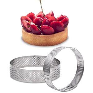 JUMYNOOY 12 Pack Tart Rings Round Perforated Tart Rings Mini Stainless Steel Pastry Baking Mold for Cake Mousse French Dessert Fruit Pie Tart Quiche, 6cm