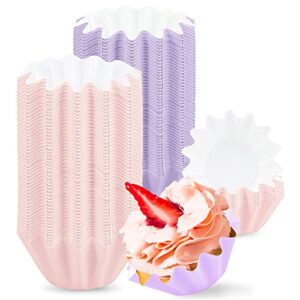 200pcs wave cupcake liners, fulandl standard size muffin liners baking cups, greaseproof coated cupcake wrappers for wedding birthday party baby shower (100 purple + 100 pink)