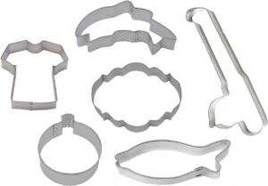 fishing cookie cutter 6 piece set from the cookie cutter shop - fishing pole, bobber, trout, salmon cookie cutters – tin plated steel cookie cutters