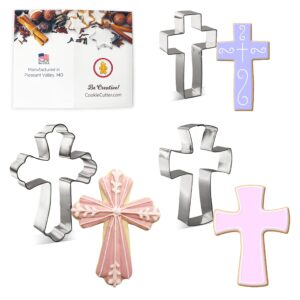 foose religious cross cookie cutter 3 pc set fancy cross, confirmation cross, and traditional cross, usa