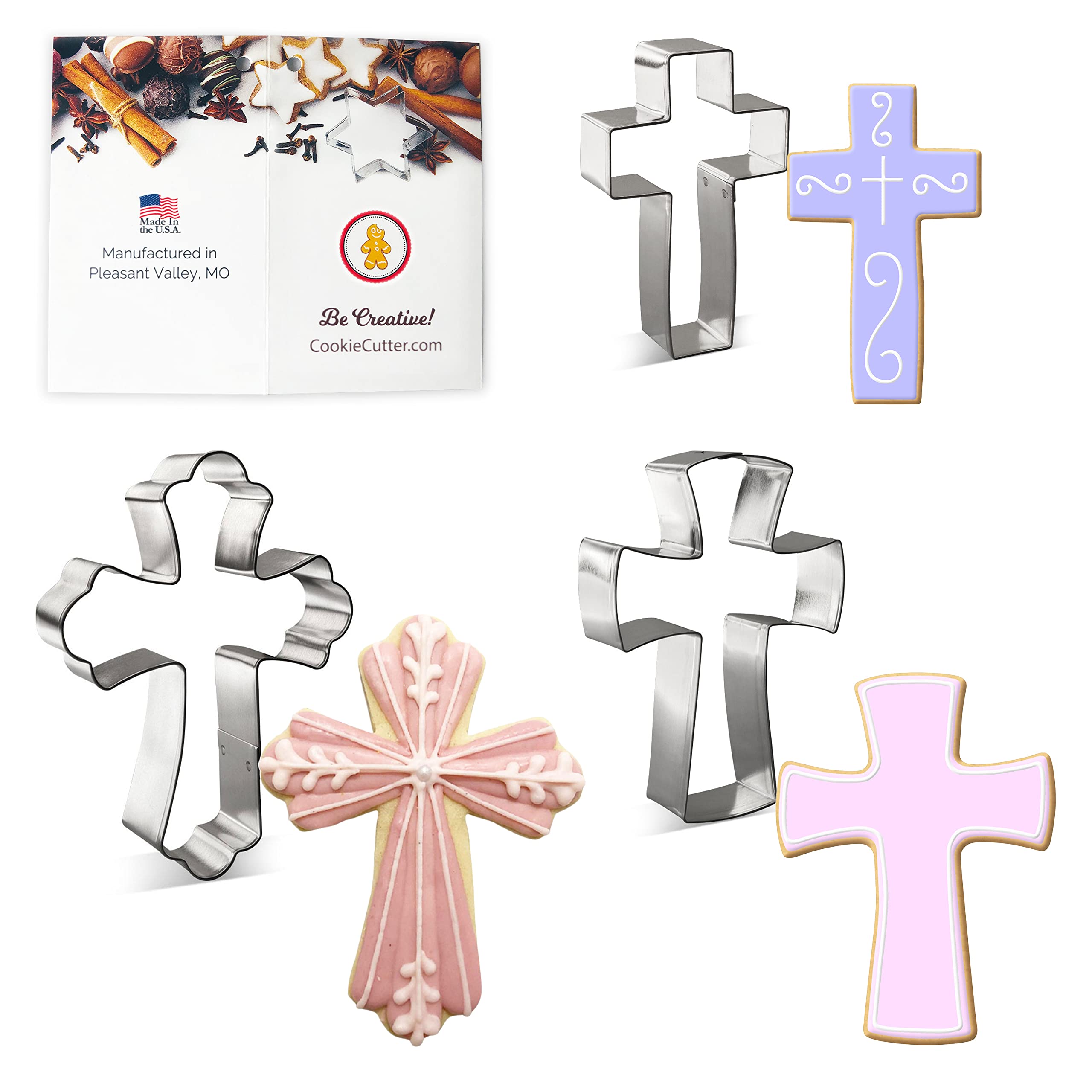 Foose Religious Cross Cookie Cutter 3 Pc Set Fancy Cross, Confirmation Cross, and Traditional Cross, USA