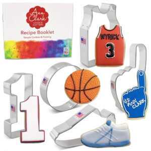 basketball cookie cutters 5-pc. set made in the usa by ann clark, sneaker, ball, jersey, number 1, fan hand
