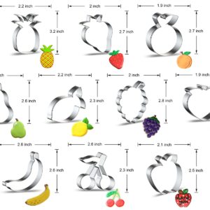 Fruit Cookie Cutter Set - 10 Piece - Apple Banana Orange Peach Pear Pineapple Strawberry Tangerine Lemon Grape Cherry Cookie Cutters Shapes Biscuit Fondant Molds for Treats DIY Cake Baking Supplies