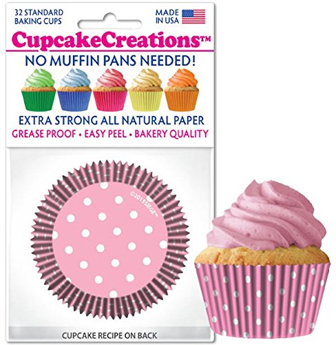 Cupcake Creations 32 Count Cupcake Baking Papers, Light Pink Polka Dot