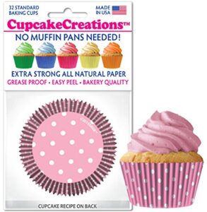 cupcake creations 32 count cupcake baking papers, light pink polka dot