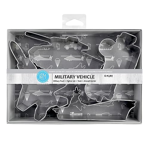 R&M International Military Vehicle Cookie Cutters, Truck, Jet, Tank, Aircraft Carrier, 4-Piece Set